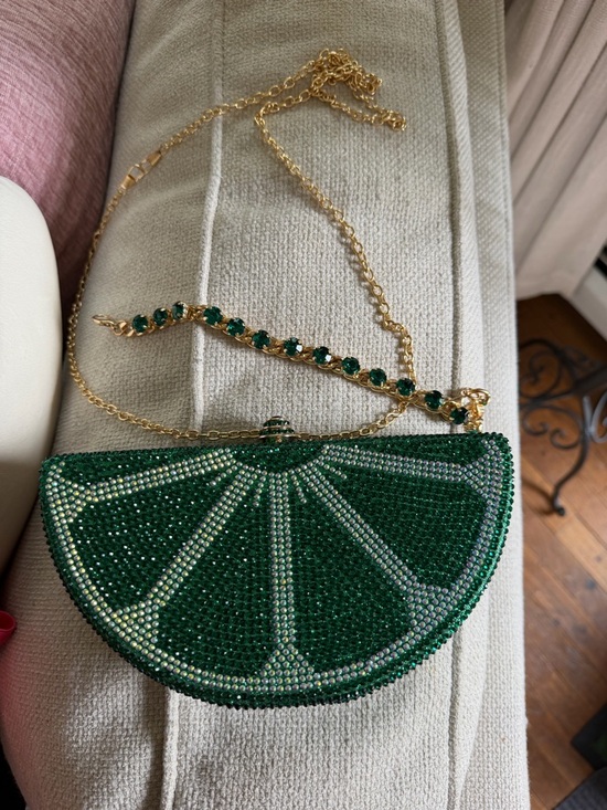 Handbags - Emerald Green Crystal Citrus Clutch with Gold Chain